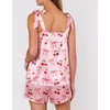 Ekouaer Womens Silk Pajama Set Bow Tie Knot Tank Top Satin Pjs Sets S-XXL(Cherry Bow Print)
