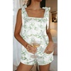 Ekouaer Womens Silk Pajama Set Bow Tie Knot Tank Top Satin Pjs Sets S-XXL(Green Leaves)