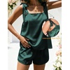 Ekouaer Womens Silk Pajama Set Bow Tie Knot Tank Top Satin Pjs Sets S-XXL(Lake Green)