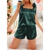 Ekouaer Womens Silk Pajama Set Bow Tie Knot Tank Top Satin Pjs Sets S-XXL(Lake Green)