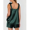 Ekouaer Womens Silk Pajama Set Bow Tie Knot Tank Top Satin Pjs Sets S-XXL(Lake Green)