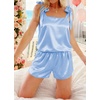 Ekouaer Womens Silk Pajama Set Bow Tie Knot Tank Top Satin Pjs Sets S-XXL(Light Blue)