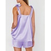 Ekouaer Womens Silk Pajama Set Bow Tie Knot Tank Top Satin Pjs Sets S-XXL(Lilac)