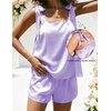 Ekouaer Womens Silk Pajama Set Bow Tie Knot Tank Top Satin Pjs Sets S-XXL(Lilac)