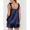 Ekouaer Womens Silk Pajama Set Bow Tie Knot Tank Top Satin Pjs Sets S-XXL(Navy Blue)