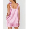 Ekouaer Womens Silk Pajama Set Bow Tie Knot Tank Top Satin Pjs Sets S-XXL(Pink)