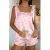 Ekouaer Womens Silk Pajama Set Bow Tie Knot Tank Top Satin Pjs Sets S-XXL(Pink Striped Bow Print)