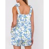 Ekouaer Womens Silk Pajama Set Bow Tie Knot Tank Top Satin Pjs Sets S-XXL(Vintage Floral Blue)
