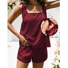 Ekouaer Womens Silk Pajama Set Bow Tie Knot Tank Top Satin Pjs Sets S-XXL(Wine Red)