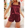 Ekouaer Womens Silk Pajama Set Bow Tie Knot Tank Top Satin Pjs Sets S-XXL(Wine Red)