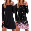 Ekouaer 2 Pack Long Sleeve Nightgown for Women Crew Neck Pleated Sleepshirt(Black/Cherry Blossoms)