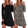 Ekouaer 2 Pack Long Sleeve Nightgown for Women Crew Neck Pleated Sleepshirt(Black/Leopard)