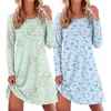 Ekouaer 2 Pack Long Sleeve Nightgown for Women Crew Neck Pleated Sleepshirt(Blue Floral/Light Green Floral)