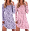 Ekouaer 2 Pack Long Sleeve Nightgown for Women Crew Neck Pleated Sleepshirt(Purple Floral/Pink Floral)