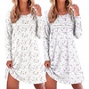 Ekouaer 2 Pack Long Sleeve Nightgown for Women Crew Neck Pleated Sleepshirt(Purple Flower/White Floral)