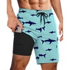 Ekouaer 9 Inch Mens Swim Trunks with Compression Liner 2 in 1 Board Shorts(Green Shark)