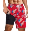 Ekouaer 9 Inch Mens Swim Trunks with Compression Liner 2 in 1 Board Shorts(Red- American Flag)