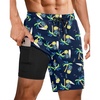 Ekouaer 9 Inch Mens Swim Trunks with Compression Liner 2 in 1 Board Shorts(Sunglass Pineapple)