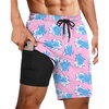 Ekouaer 9 Inch Mens Swim Trunks with Compression Liner 2 in 1 Board Shorts(Turtle Pink)