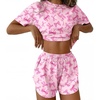 Ekouaer Womens Pajama Sets Sexy Lounge Sets Side Split Short Pj Sets(Pink Bow)