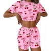 Ekouaer Womens Pajama Sets Sexy Lounge Sets Side Split Short Pj Sets(Pink Cherry Bow)