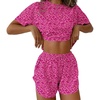 Ekouaer Womens Pajama Sets Sexy Lounge Sets Side Split Short Pj Sets(Pink Leopard)