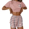 Ekouaer Womens Pajama Sets Sexy Lounge Sets Side Split Short Pj Sets(Pink Plaid)