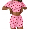 Ekouaer Womens Pajama Sets Sexy Lounge Sets Side Split Short Pj Sets(Pink Strawberry)