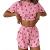 Ekouaer Womens Pajama Sets Sexy Lounge Sets Side Split Short Pj Sets(Pink Teddy Bear)