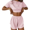 Ekouaer Womens Pajama Sets Sexy Lounge Sets Side Split Short Pj Sets(Pink and White Stripes)