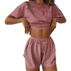 Ekouaer Womens Pajama Sets Sexy Lounge Sets Side Split Short Pj Sets(Red and White Stripes)