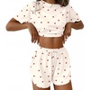 Ekouaer Womens Pajama Sets Sexy Lounge Sets Side Split Short Pj Sets(Yellow Little Cherry)