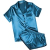 Ekouaer Womens Satin Pajama Set Silk Pj Short Sets 2 Piece Loungewear S-5XL(Dark Blue)