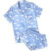 Ekouaer Womens Satin Pajama Set Silk Pj Short Sets 2 Piece Loungewear S-5XL(Moon and White Clouds)