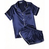 Ekouaer Womens Satin Pajama Set Silk Pj Short Sets 2 Piece Loungewear S-5XL(Navy Blue)