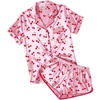 Ekouaer Womens Satin Pajama Set Silk Pj Short Sets 2 Piece Loungewear S-5XL(Pink Cherry Print)