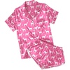 Ekouaer Womens Satin Pajama Set Silk Pj Short Sets 2 Piece Loungewear S-5XL(Pink Deer)