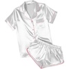 Ekouaer Womens Satin Pajama Set Silk Pj Short Sets 2 Piece Loungewear S-5XL(White With Pink Piping)