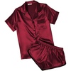 Ekouaer Womens Satin Pajama Set Silk Pj Short Sets 2 Piece Loungewear S-5XL(Wine Red)
