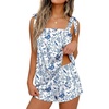 Ekouaer Womens Silk Pajama Set Bow Tie Knot Tank Top Satin Pjs Sets S-XXL(Blue Chinoiserie)