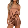 Ekouaer Womens Silk Pajama Set Bow Tie Knot Tank Top Satin Pjs Sets S-XXL(Brown)