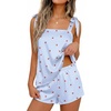 Ekouaer Womens Silk Pajama Set Bow Tie Knot Tank Top Satin Pjs Sets S-XXL(Cherry Blue Plaid)