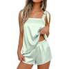 Ekouaer Womens Silk Pajama Set Bow Tie Knot Tank Top Satin Pjs Sets S-XXL(Light Green)