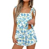 Ekouaer Womens Silk Pajama Set Bow Tie Knot Tank Top Satin Pjs Sets S-XXL(Vintage Floral Blue)