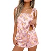 Ekouaer Womens Silk Pajama Set Bow Tie Knot Tank Top Satin Pjs Sets S-XXL(Vintage Floral Blush Pink)