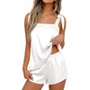Ekouaer Womens Silk Pajama Set Bow Tie Knot Tank Top Satin Pjs Sets S-XXL(White)