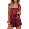 Ekouaer Womens Silk Pajama Set Bow Tie Knot Tank Top Satin Pjs Sets S-XXL(Wine Red)