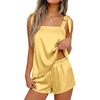 Ekouaer Womens Silk Pajama Set Bow Tie Knot Tank Top Satin Pjs Sets S-XXL(Yellow)