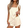 Ekouaer Womens Silk Pajama Set Bow Tie Knot Tank Top Satin Pjs Sets S-XXL(Yellow Floral)