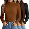 Turtleneck Tops for Women Long Sleeve Mock Neck Shirts Undershirts 3 Pack(Black/Brown/Light Brown)